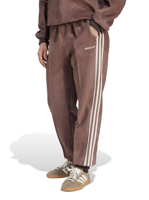 Adidas Originals Brown Slim Fit Striped Sports Joggers