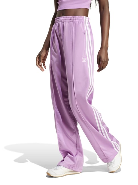 Adidas Originals Purple Loose Fit Striped Sports Trackpants