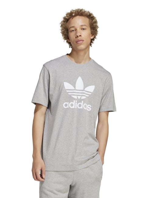Adidas Originals Grey Regular Fit Logo Printed Sports T-Shirt
