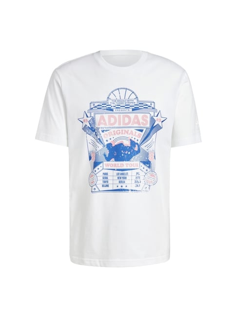 Adidas Originals White Regular Fit Printed Sports T-Shirt