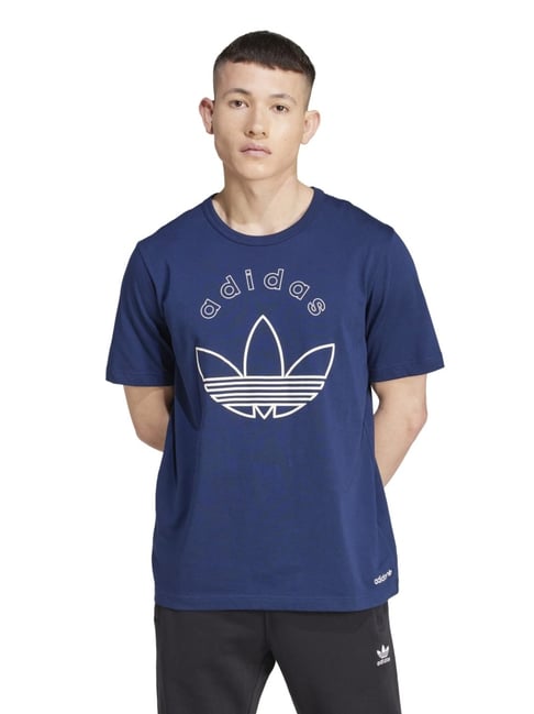 Adidas Originals Blue Regular Fit Logo Printed Sports T-Shirt