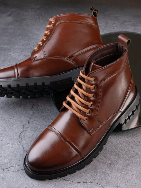 Styli Men's High Top Tan Derby Boots