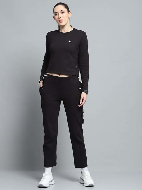 Rock.it Women's Black Solid Round Neck Full Sleeve Tracksuit-picture-15