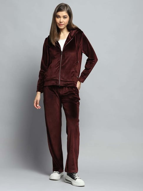 Monte Carlo Women's Maroon Solid Hooded Neck Full Sleeve Tracksuit-picture-27