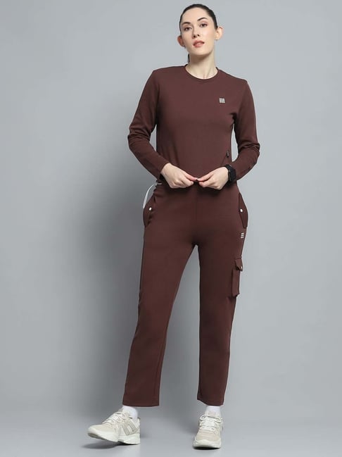 Rock.it Women's Brown Solid Round Neck Full Sleeve Tracksuit-picture-40