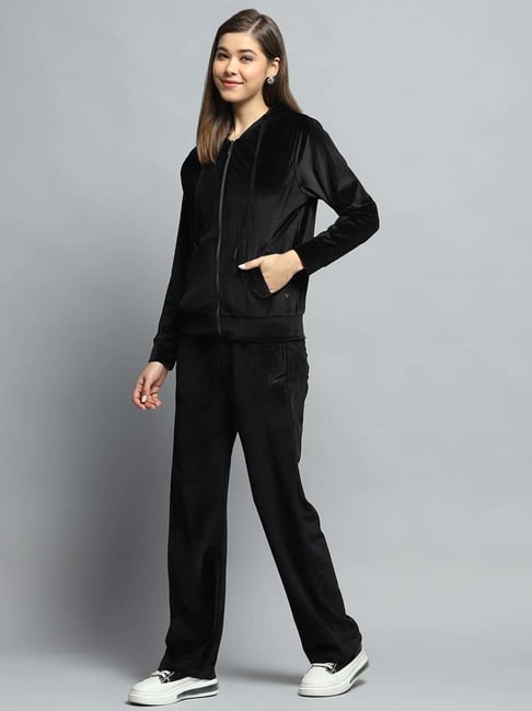 Monte Carlo Women's Black Solid Hooded Neck Full Sleeve Tracksuit