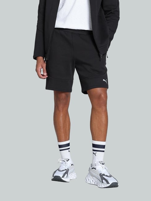 puma black cotton regular fit sports shorts
