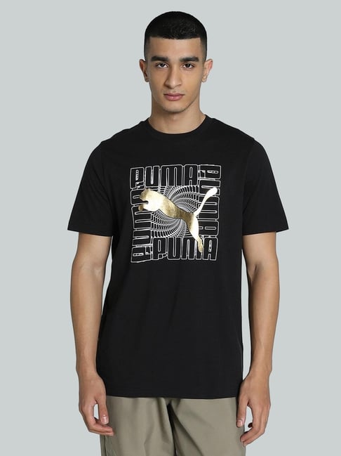 Puma Black Cotton Regular Fit T-Shirt