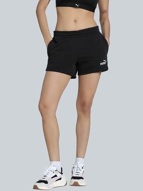 Puma Black Cotton Regular Fit Sports Shorts