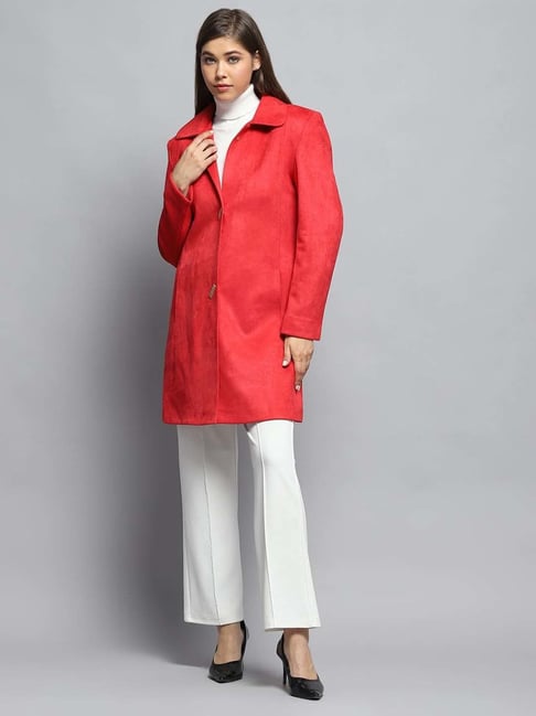 Monte Carlo Women's Rust Solid Collar Full Sleeve Coat