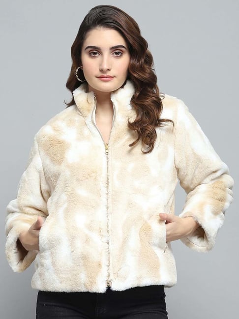 Monte Carlo Women's Beige & White Solid Mock Neck Full Sleeve Jacket-picture-35