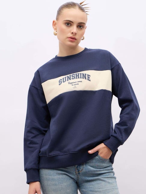 Styli Navy Blue Color-Block Sweatshirt-picture-46