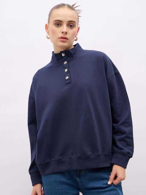 Styli Navy Blue Plain Sweatshirt-image-12