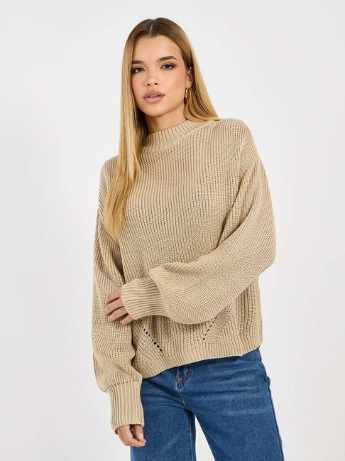 Styli Beige Self Design Sweater-picture-26
