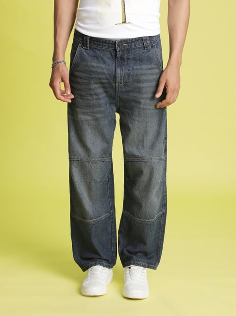 Buy Blue Tinted Baggy Biker Jeans Online Tata CLiQ