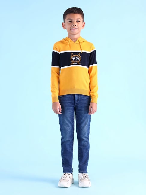 U.S. Polo Assn. Boys Orange Cotton Striped Sweaters
