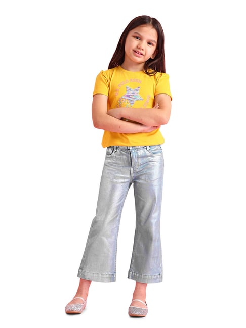 U.S. Polo Assn. Girls Blue Cotton Printed Jeans