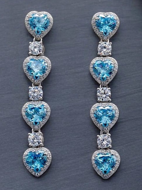 Rihi by P.C. Chandra Jewellers 925 Sterling Silver Heart Shape Blue Stone Drop Earrings