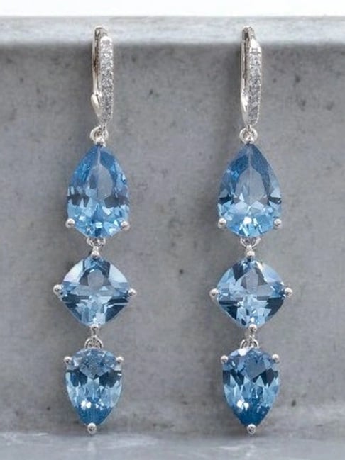 Rihi by P.C. Chandra Jewellers 925 Sterling Silver Blue Stone Tear Drop Earrings