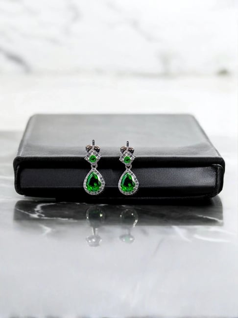 Rihi by P.C. Chandra Jewellers 925 Sterling Silver Green Stone Tear Drop Earrings
