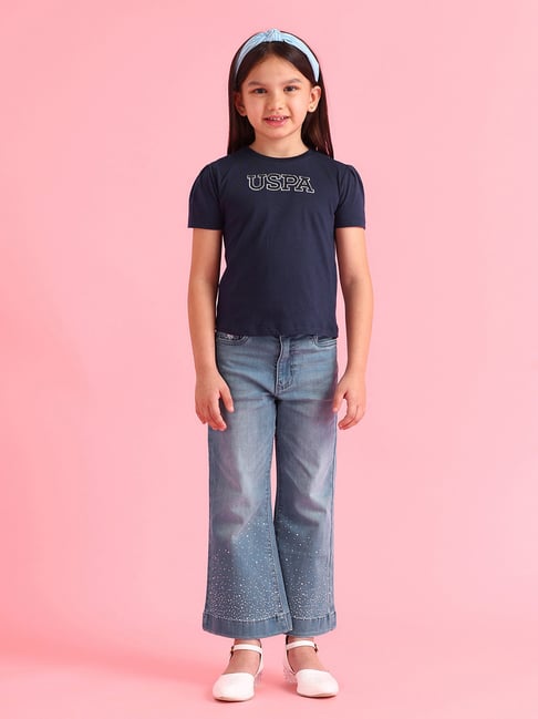 U.S. Polo Assn. Girls Blue Cotton Digital Print Top