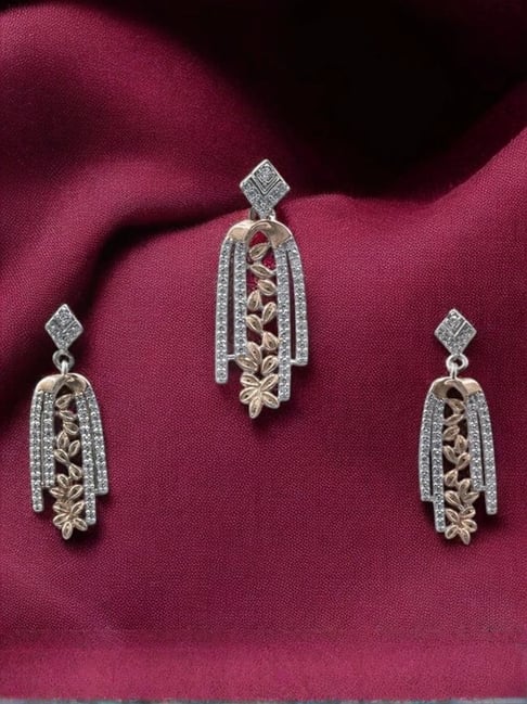 Rihi by P.C. Chandra Jewellers 925 Rose Gold Floral Drop Pendant & Earrings Set (without Chain)
