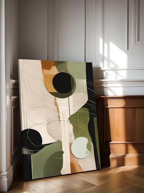 Art Street Beige & Green Geometric Abstract Stretched Canvas Painting-picture-18