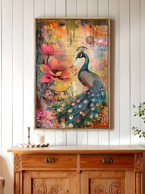 Art Street Multicolor Modern Peacock Canvas Painting