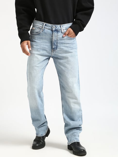 Calvin Klein Jeans Light Blue Cotton Straight Fit Jeans