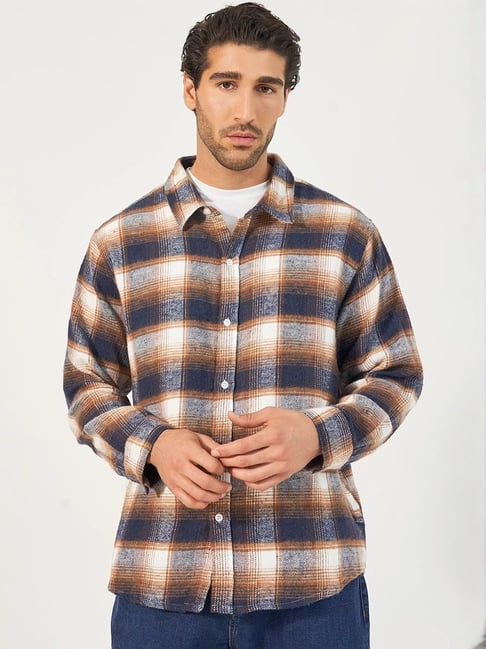 Styli Multicolored Campfire Brushed Flannel Checkered Oversized Fit Shirt