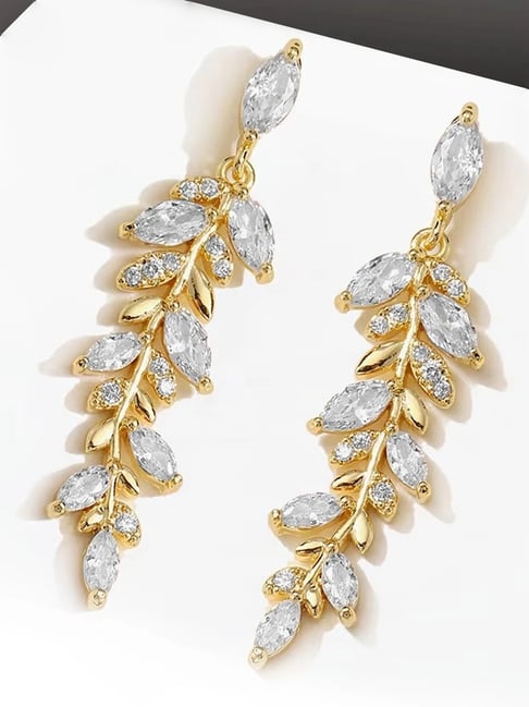 Buy Peora Cubic Zirconia Fancy Leaf Design Drop Earrings Online At