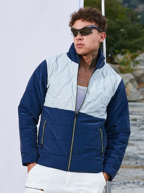 Campus Sutra Blue & White Regular Fit Quilted Jacket-picture-32