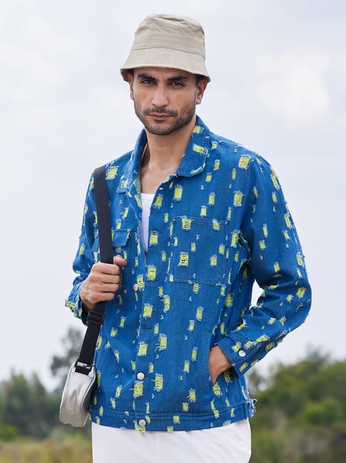 Campus Sutra Blue Cotton Regular Fit Texture Jacket-picture-31