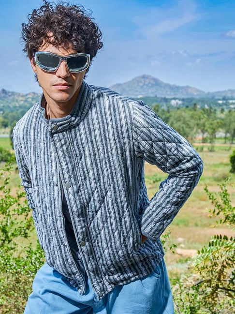 Campus Sutra Grey Regular Fit Striped Jacket-picture-25