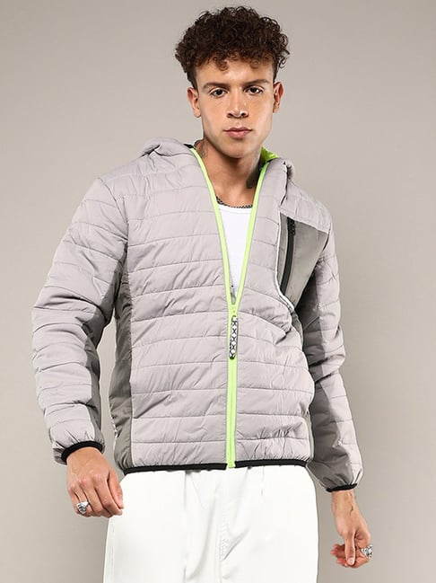 Campus Sutra Grey Regular Fit Quilted Hooded Jacket-picture-29