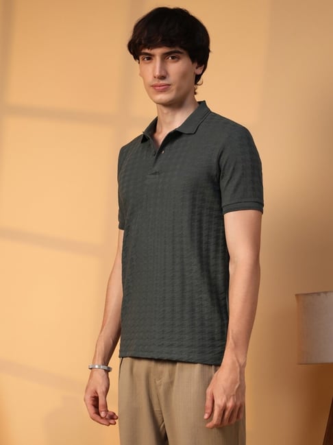 Campus Sutra Grey Regular Fit Self Pattern Polo T-Shirt-picture-35