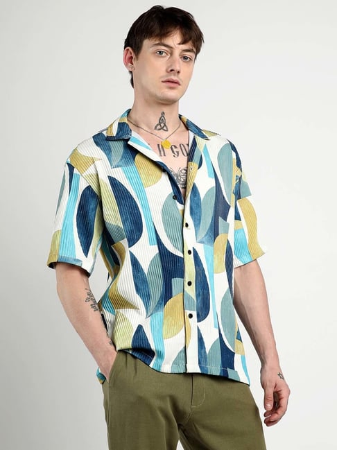 Buy Campus Sutra Blue Regular Fit Printed Shirt for Mens Online
