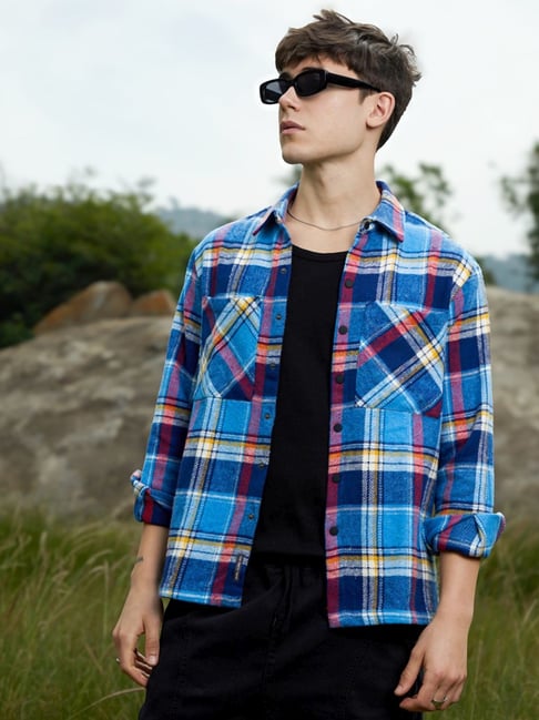 cahoot Campus Sutra Blue Regular Fit Checks Shirt-picture-16