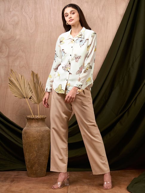 Mish White Georgette Regular Fit Printed Casual Shirt-picture-15