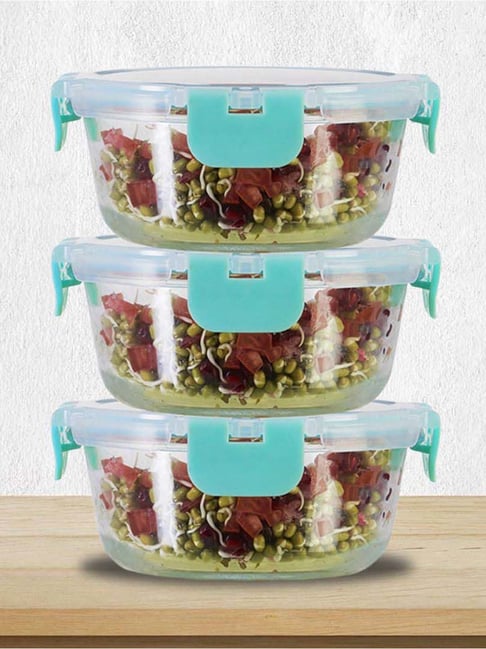 ALLO Green Glass Microwave Safe Round Containers (390 ML) - Set of 3-picture-11