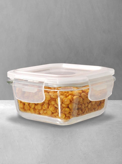 ALLO White Glass Microwave Safe Square Container For Fridge Storage (320 ML)-picture-19