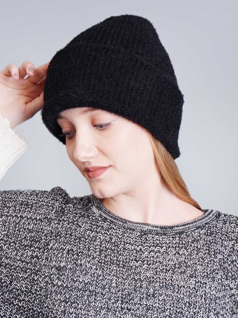 Buy BHARATASYA Rabbit Fur Black Beanie Cap For Women Online Tata