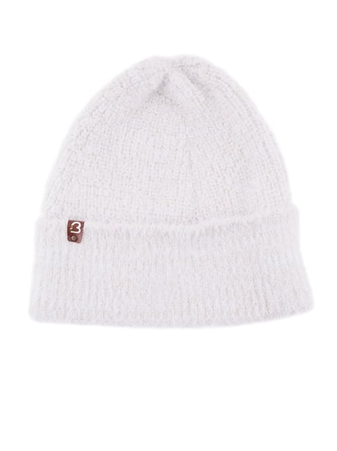 BHARATASYA Rabbit Fur White Beanie Cap For Women