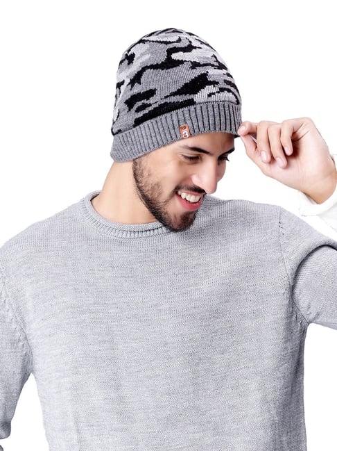 BHARATASYA Acrylic Grey Mens Winter Cap