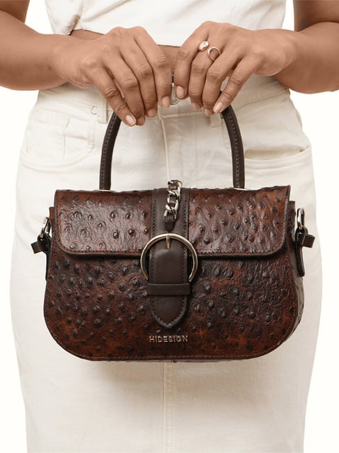 Hidesign Dark brown Textured Medium Sling Handbag