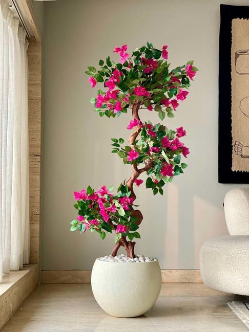 Mason Home Green & Pink Pvc Artificial Twisted Bougainvillea Tree - 4 Feet