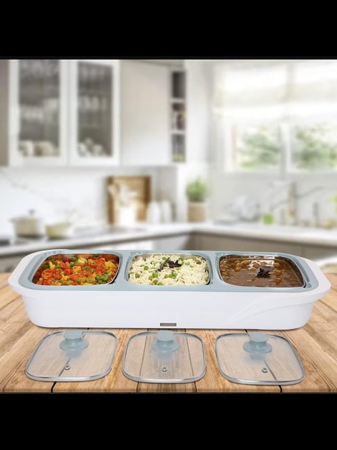 Jaypee Plus E3 Warmer Electric Casserole Set Food Dish Triplicate Buffet Server White 1000 ml Each-picture-12