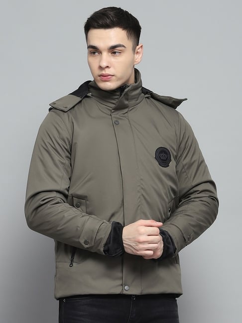 Buy Monte Carlo Mens Solid Olive Detachable Hood Full Sleeve