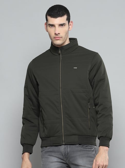 cloak & decker by monte carlo Cloak & Decker Mens Solid Olive Mock Neck Full Sleeve Jacket-picture-12