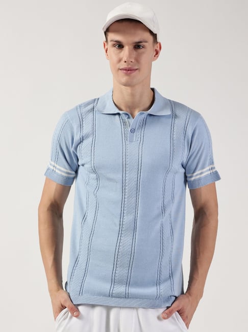 Thomas Scott Blue Cotton Regular Fit Self T-Shirt-picture-14